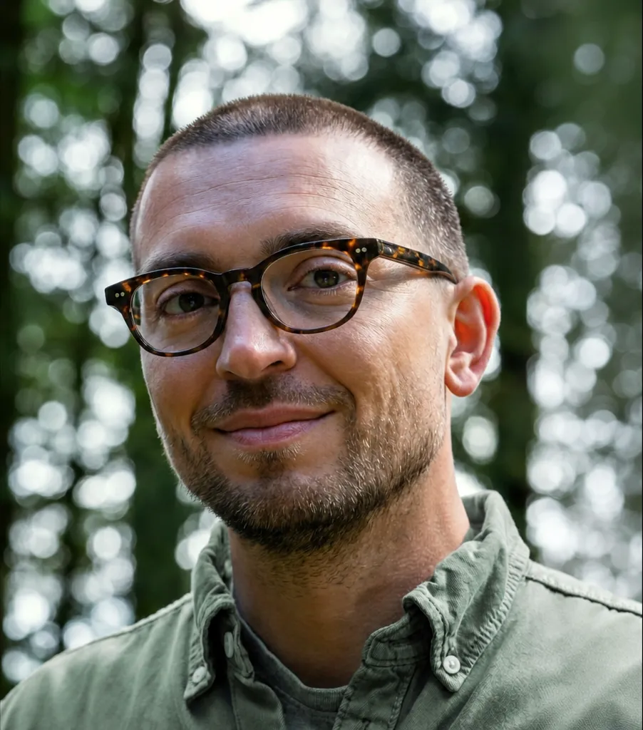 Ben Jackson, founder of Look Up, photographed outdoors among trees