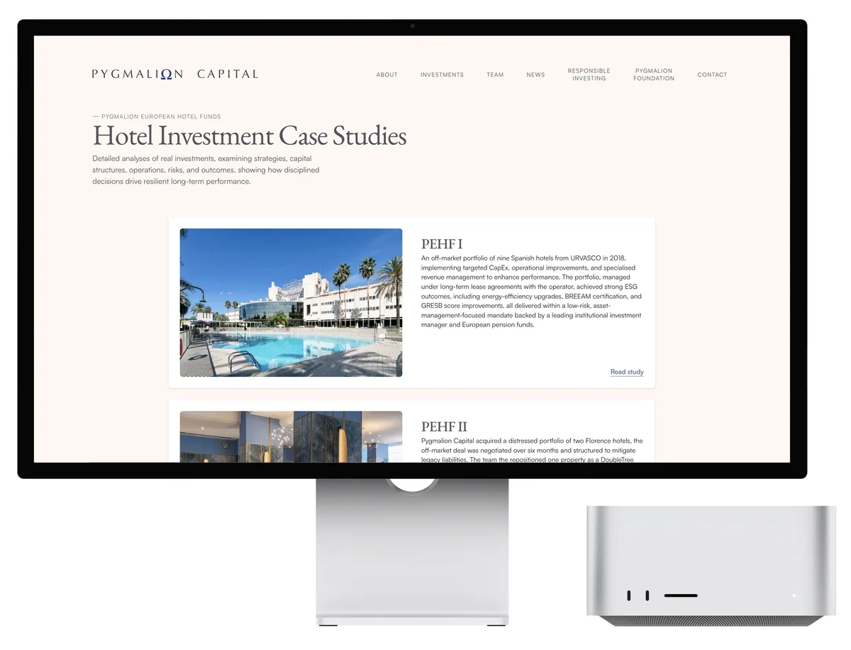 Pygmalion Capital website on a desktop