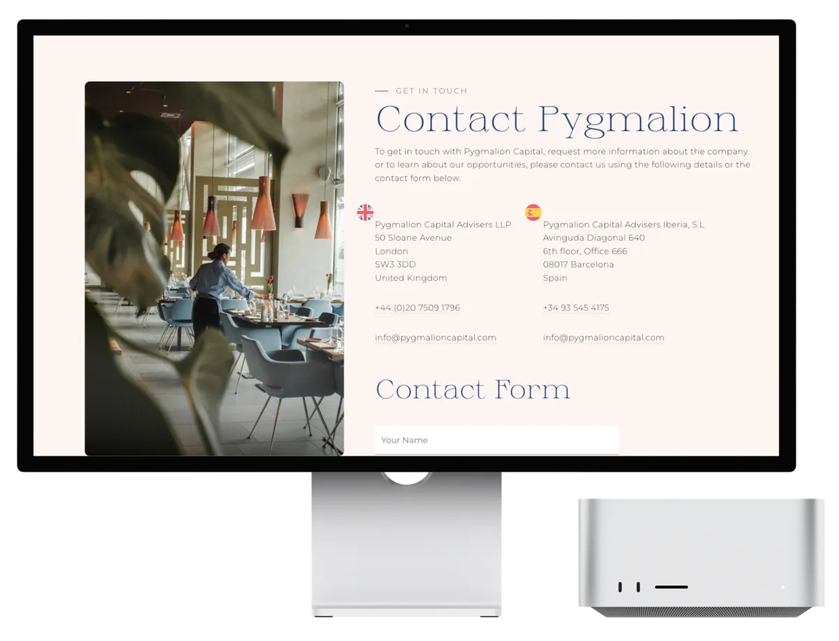 Pygmalion Capital website on a desktop