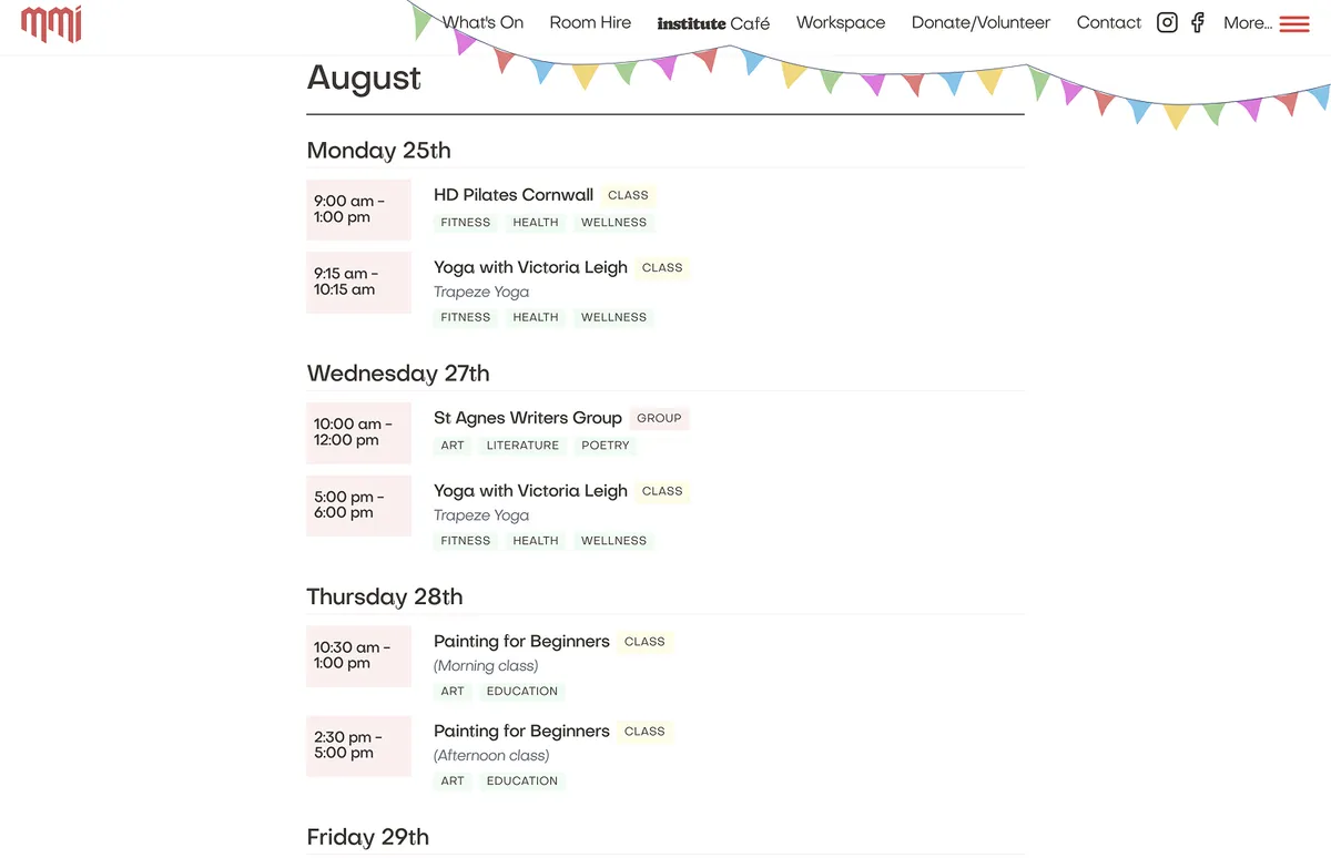 St Agnes MMI events on a diary page