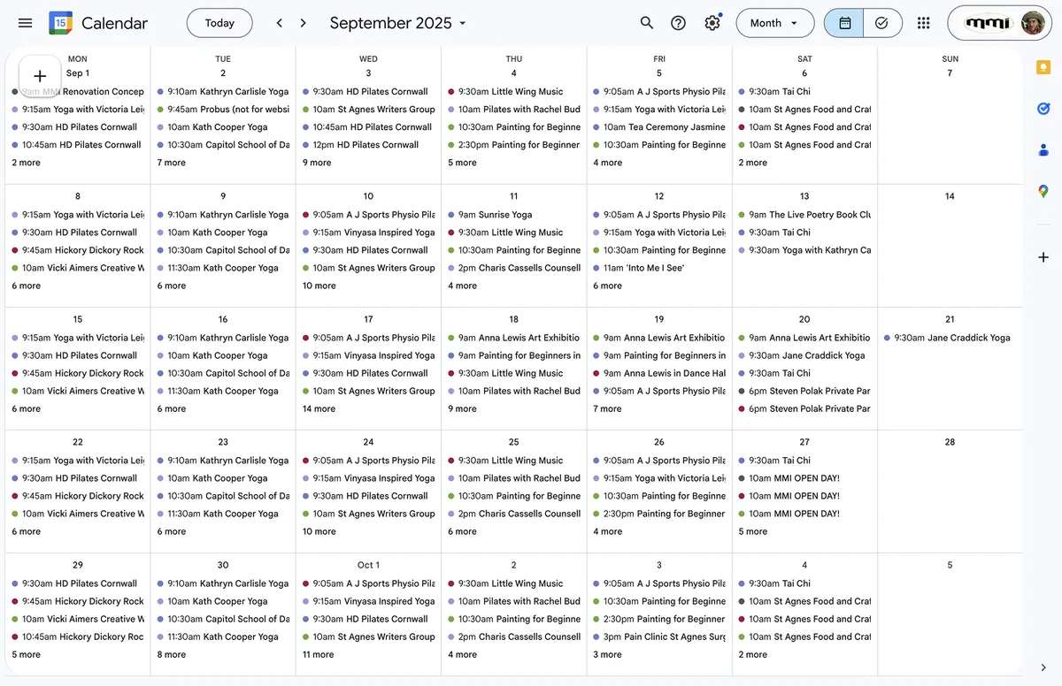 MCX Films website on a Google Calendar