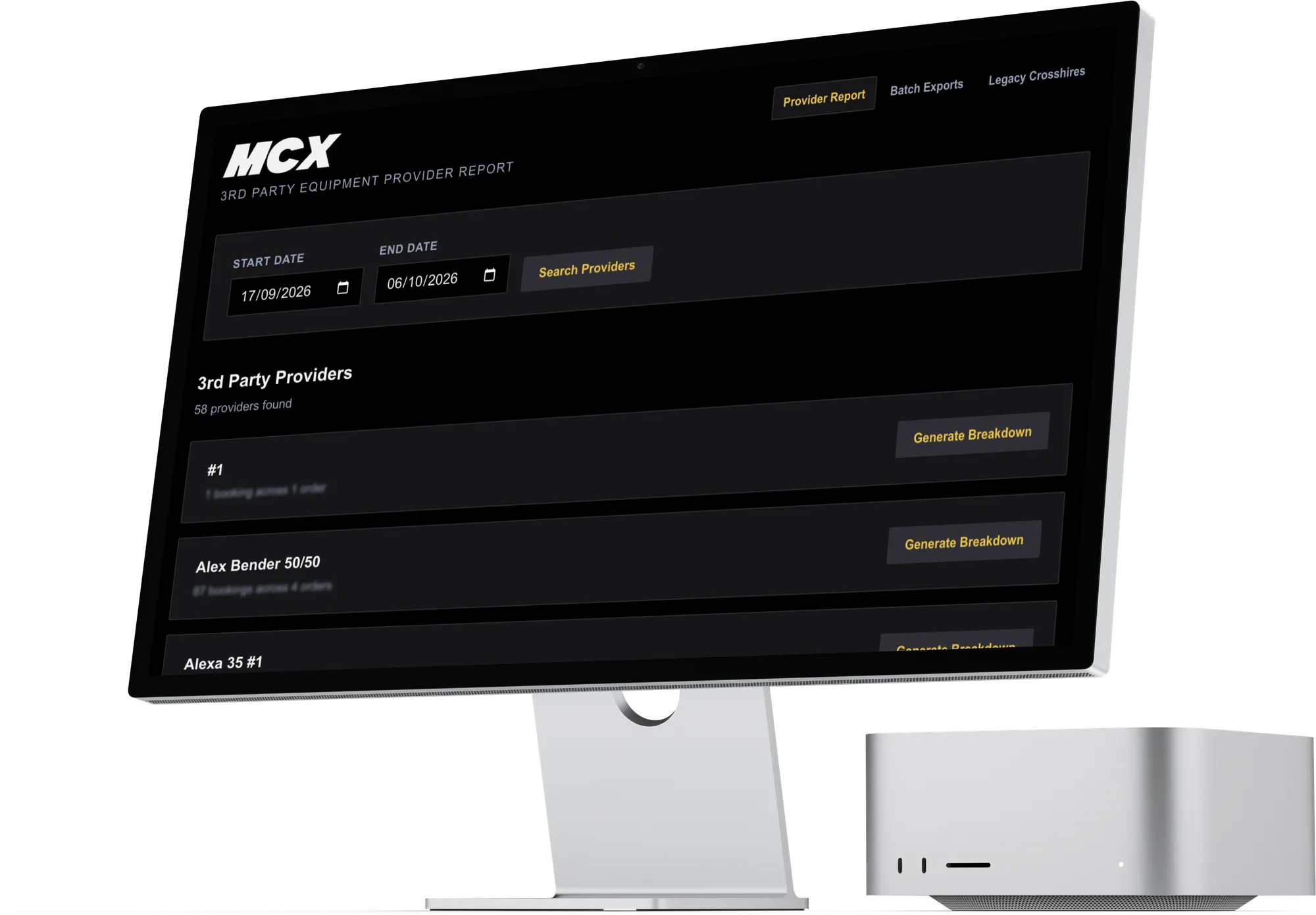 MCX Films' third party equipment provider report on a desktop monitor