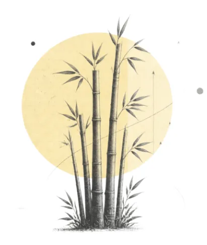 Collage illustration of bamboo with a pale yellow circle