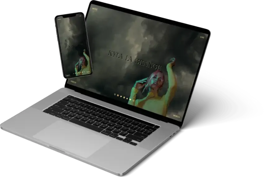 Look Up! artist websites on a laptop and phone